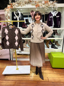 Eilish Bow & Diamond Print Knit Cardi - Taupe