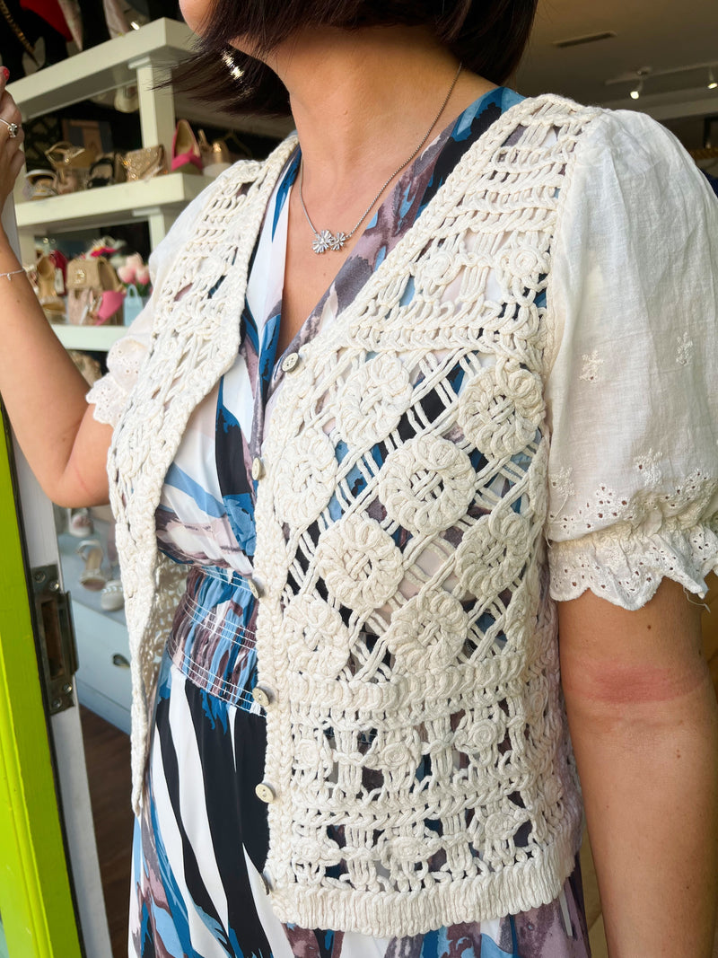 Aine Crochet Knit Cardi  - Cream