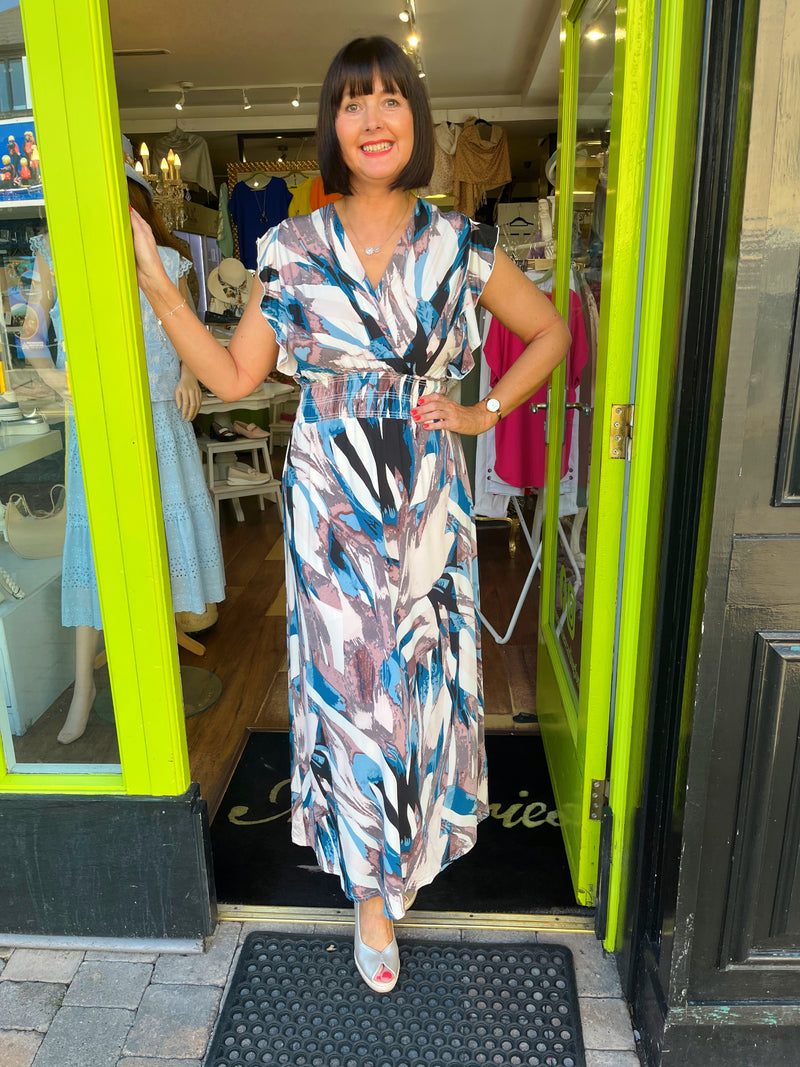 Magic Ruffle Maxi Dress - Teal & Mushroom