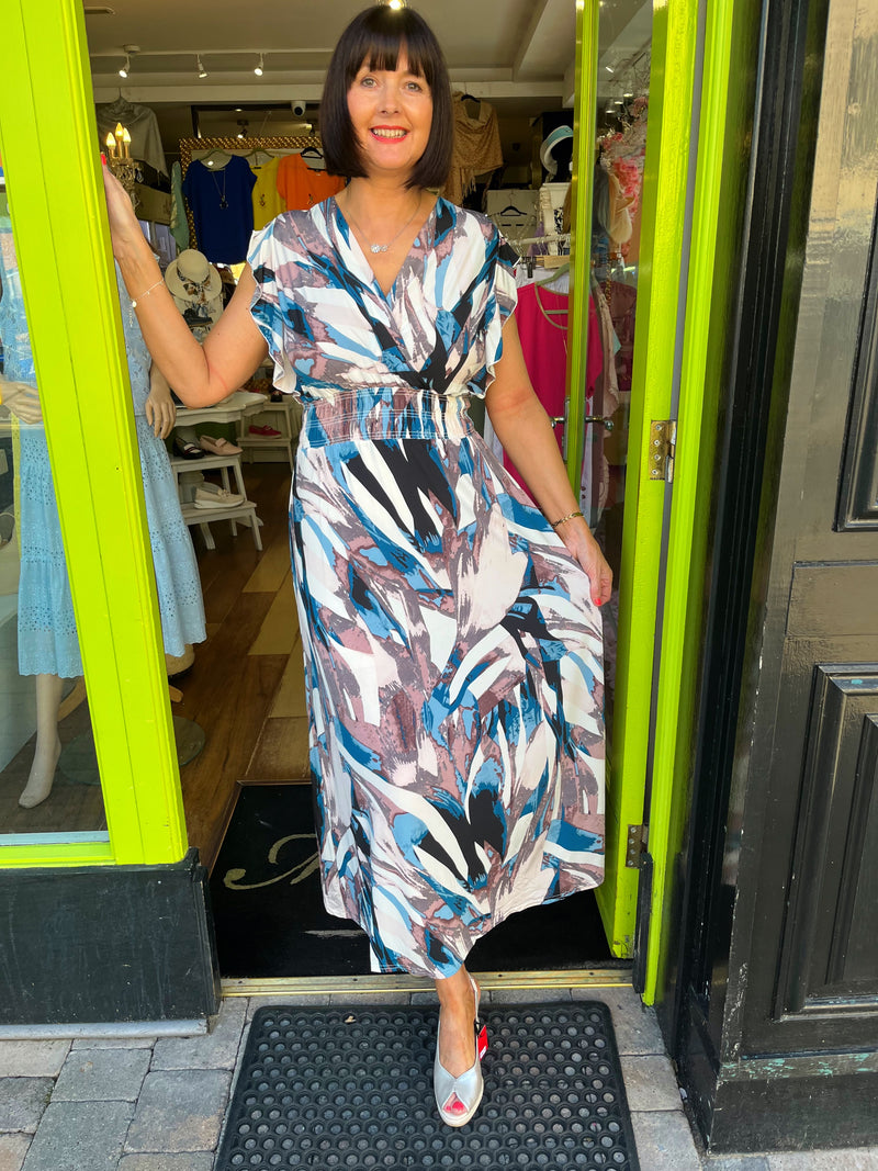 Magic Ruffle Maxi Dress - Teal & Mushroom