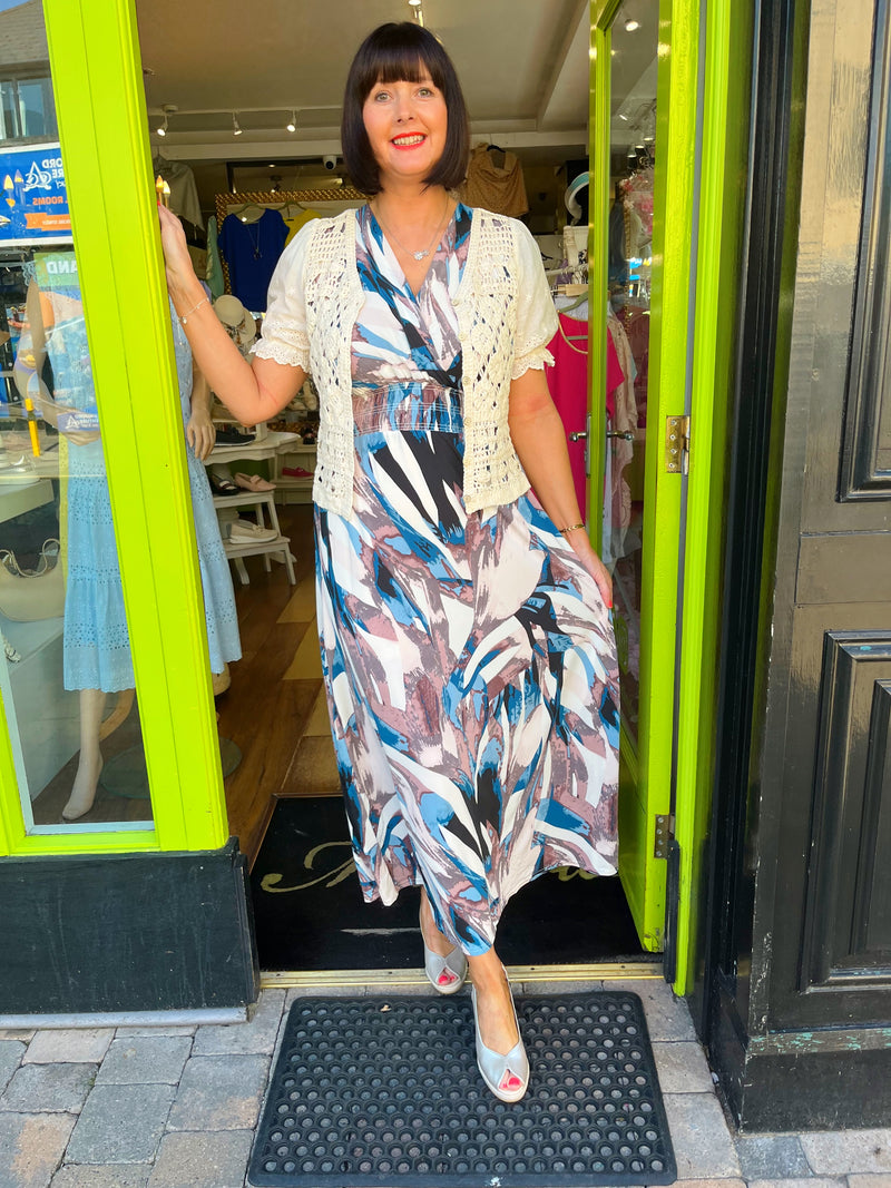 Magic Ruffle Maxi Dress - Teal & Mushroom