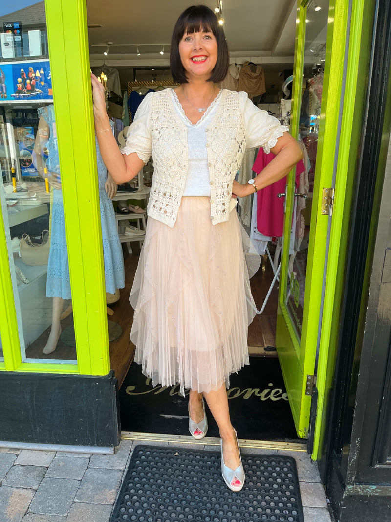 Kim Ruffle Tulle Skirt - Beige