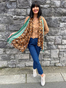 Thika Leopard & Stripe Scarf - Green