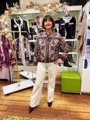 Saoirse Leaf Print Bomber Jacket- Brown