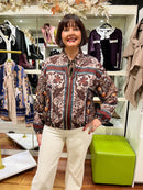 Saoirse Leaf Print Bomber Jacket- Brown