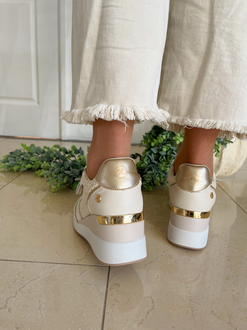 XTI Beige Crochet Wedge Trainers 143930