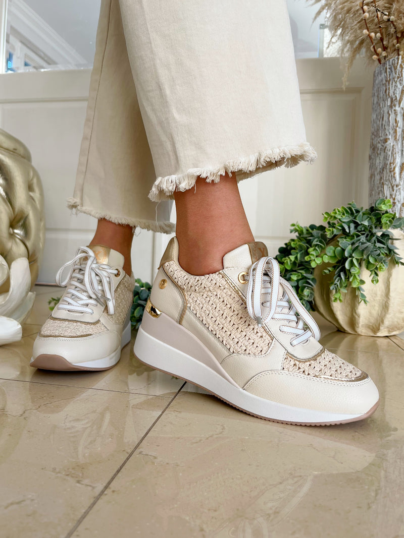 XTI Beige Crochet Wedge Trainers 143930