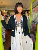 Kilky Black & Cream Crochet Trim Cardi With Enamel Buttons - Black