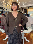 Penny Reversible Beaded Bow Knit - Chocolate