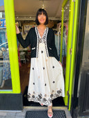 Kilky Black & Cream Crochet Trim Cardi With Enamel Buttons - Black