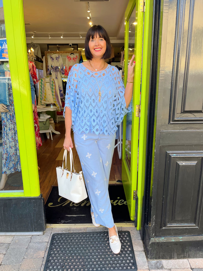 Anabell Batwing Crochet Top - Blue