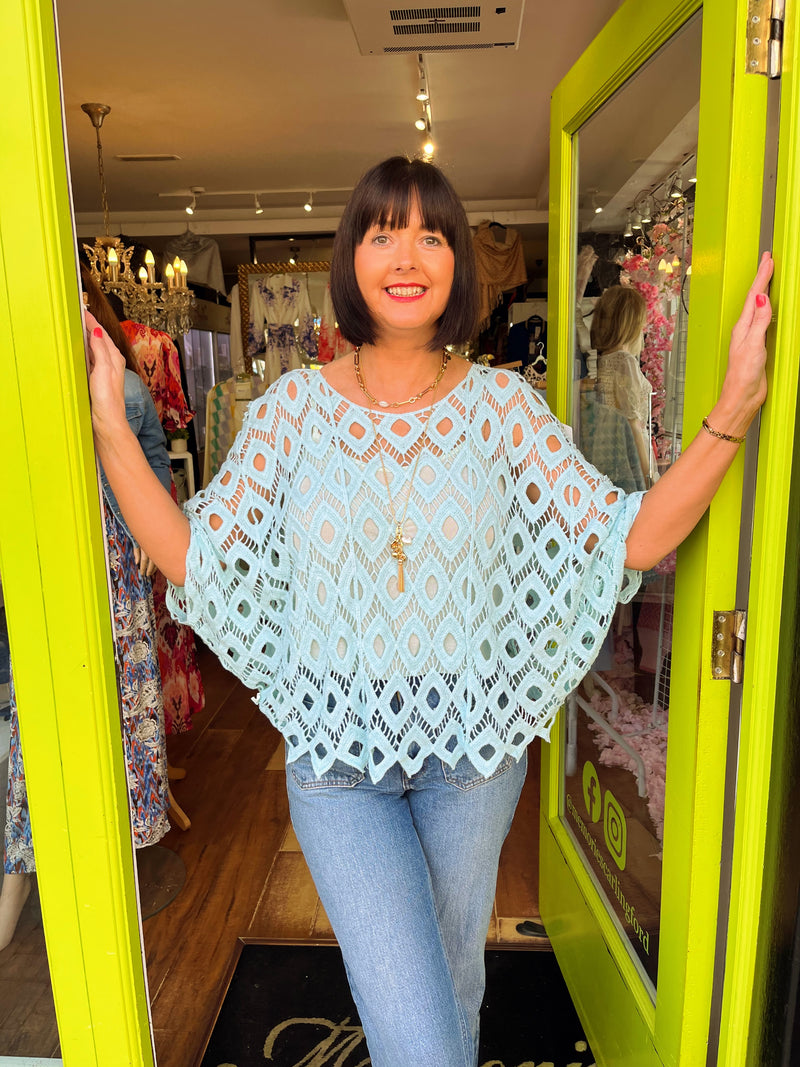 Anabell Batwing Crochet Top - Mint Green