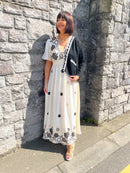 Kilky Black & Cream Crochet Trim Cardi With Enamel Buttons - Black