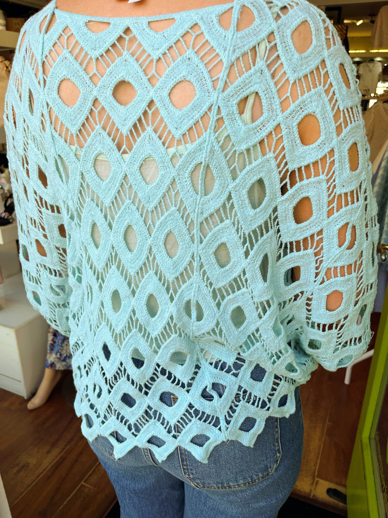 Anabell Batwing Crochet Top - Mint Green