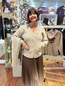 Maya Pearl Button Knitted Jacket With Detachable Scarf - Light Camel