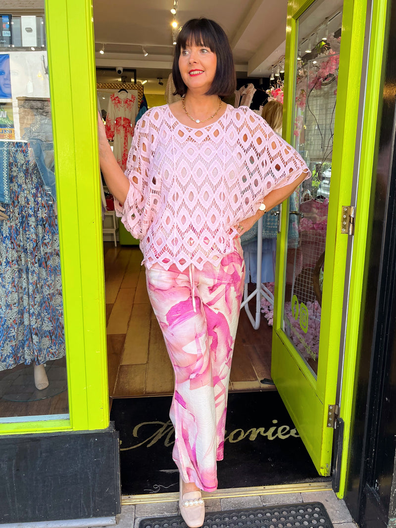 Anabell Batwing Crochet Top - Pink