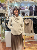 Maya Pearl Button Knitted Jacket With Detachable Scarf - Light Camel