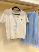 Lucy Flower & Pearl Applique Cardi - Cream With Sky Blue