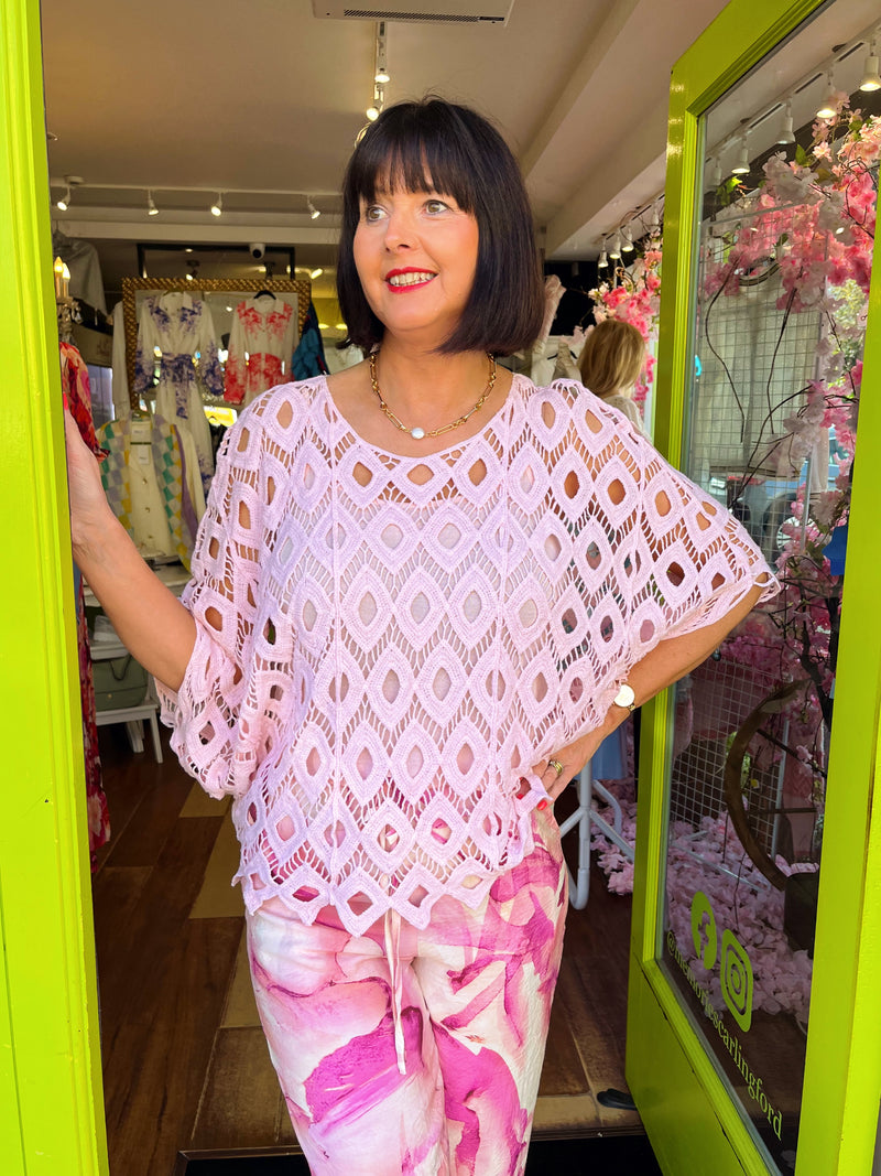 Anabell Batwing Crochet Top - Pink