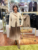 Maya Pearl Button Knitted Jacket With Detachable Scarf - Light Camel