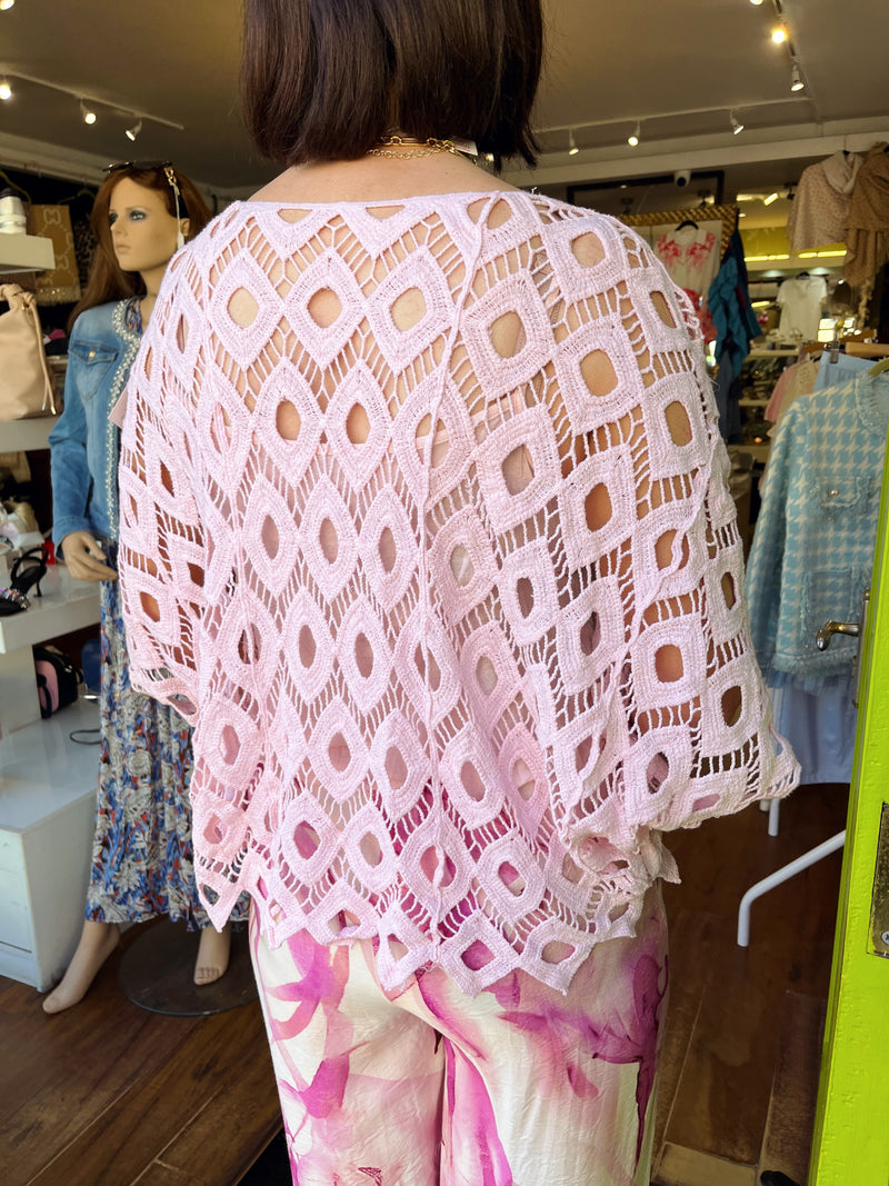 Anabell Batwing Crochet Top - Pink