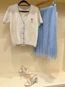 Lucy Flower & Pearl Applique Cardi - Cream With Sky Blue