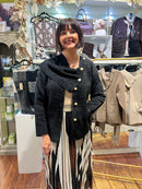 Maya Pearl Button Knitted Jacket With Detachable Scarf - Black