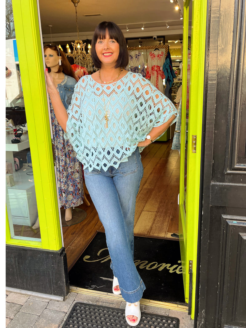 Anabell Batwing Crochet Top - Mint Green