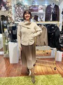 Maya Pearl Button Knitted Jacket With Detachable Scarf - Light Camel