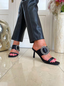 Stephan Brooch Stiletto Mule - Black Ja-34