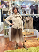 Maya Pearl Button Knitted Jacket With Detachable Scarf - Light Camel