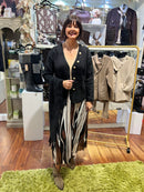 Maya Pearl Button Knitted Jacket With Detachable Scarf - Black