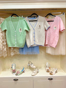 Lucy Flower & Pearl Applique Cardi - Cream With Sky Blue