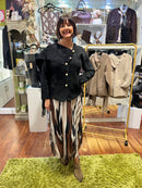 Maya Pearl Button Knitted Jacket With Detachable Scarf - Black