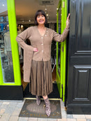 Maya Pearl Button Knitted Jacket With Detachable Scarf - Light Mocha