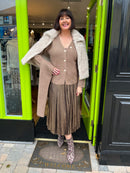 Keili Metallic Pleated Skirt - Bronze