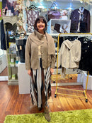 Maya Pearl Button Knitted Jacket With Detachable Scarf - Light Mocha