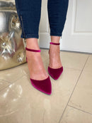 Menbur 24359 Crushed Velvet Magenta Sandal With Jewel Heel
