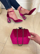 Menbur 24359 Crushed Velvet Magenta Sandal With Jewel Heel