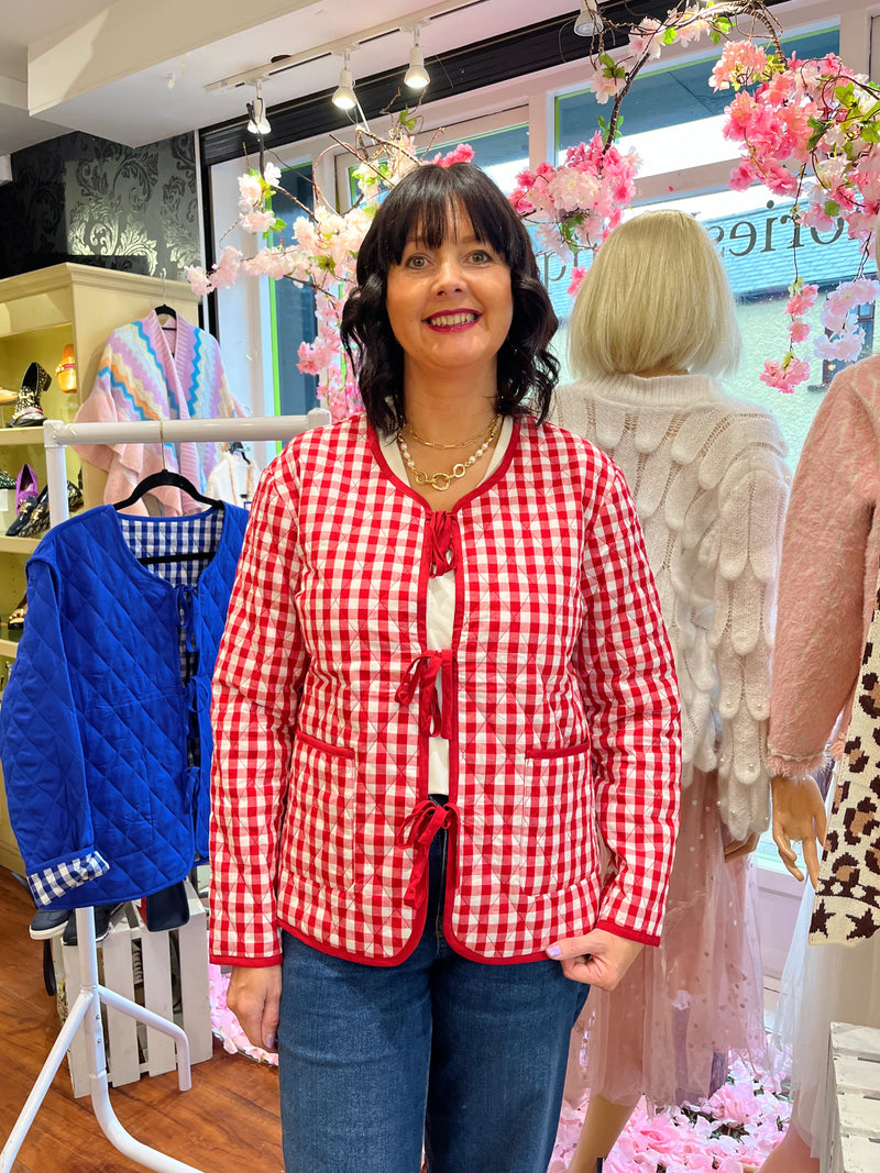 Gerry Gingham Bow Tie Reversible Quilted Jacket - Red