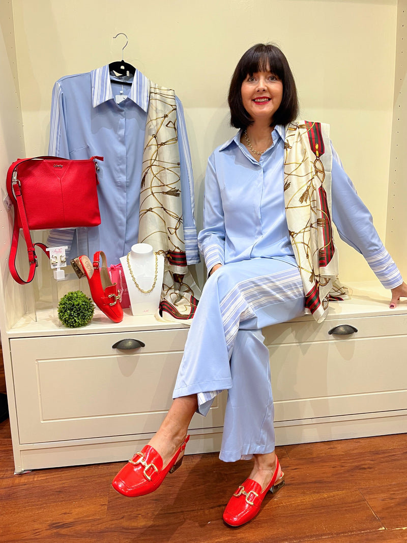 Molly Stripe Cuff Shirt - Light Blue