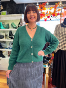 Maddison Jewel Button Cardi - Jade Green