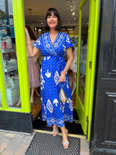 Darla Gold & Cream Print Dress - Blue
