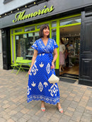 Darla Gold & Cream Print Dress - Blue