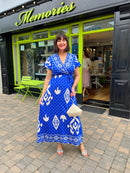 Darla Gold & Cream Print Dress - Blue