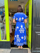 Darla Gold & Cream Print Dress - Blue