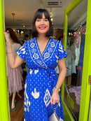 Darla Gold & Cream Print Dress - Blue