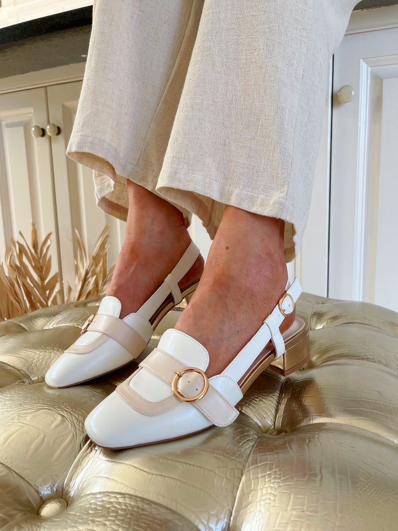 Dancing Matilda Sling-Back Pump 029 - White & Beige