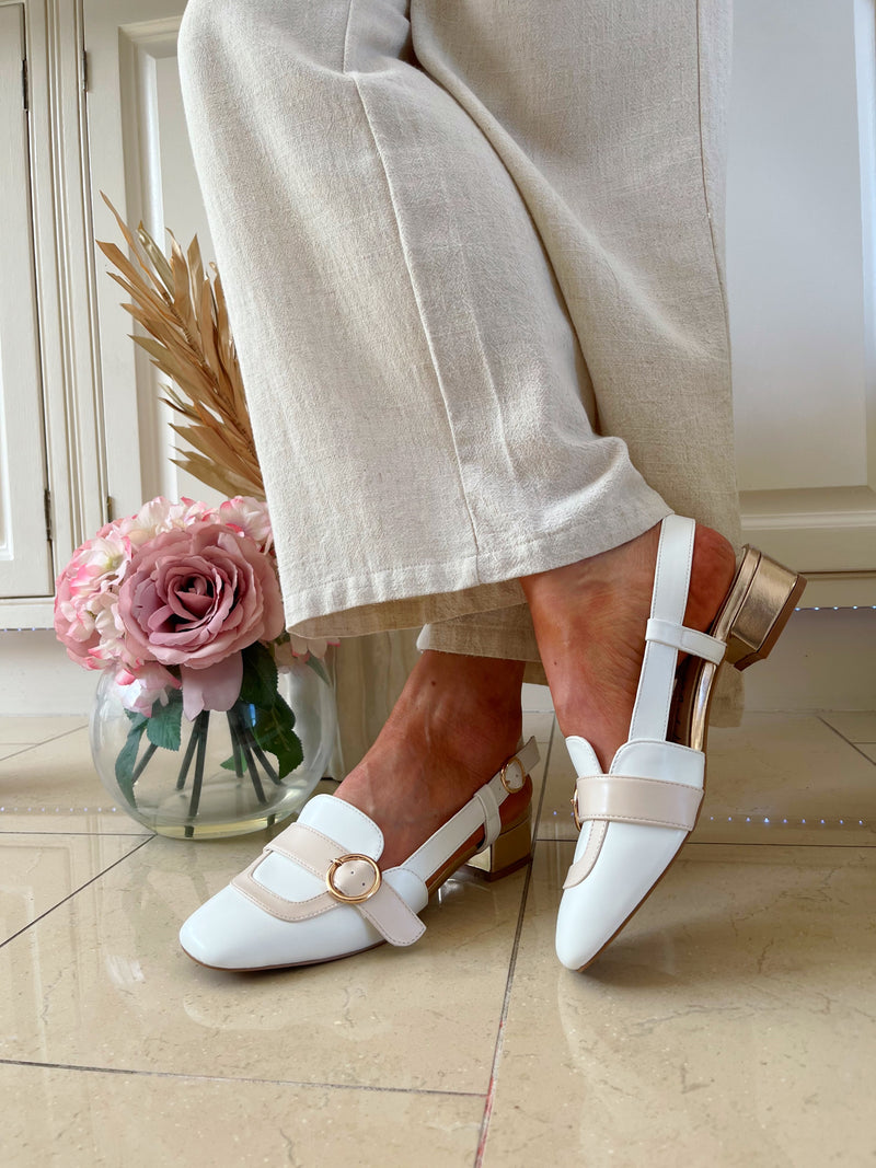 Dancing Matilda Sling-Back Pump 029 - White & Beige