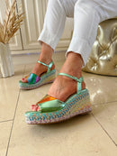 Redz Wedge Rainbow Metallic Sandal -Green Multi TSW300-6